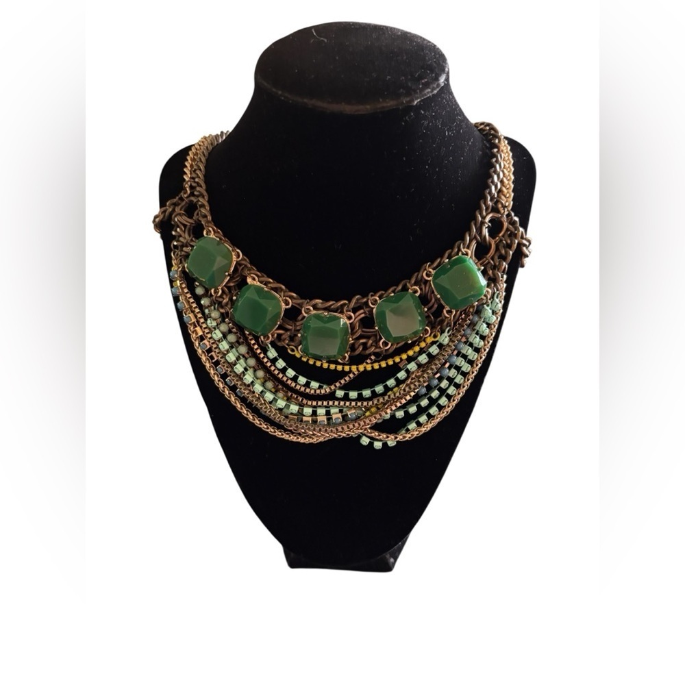 VTG 80’s Faux Jade Costume Layered Twisted Chain Beaded Necklace 20” Choker